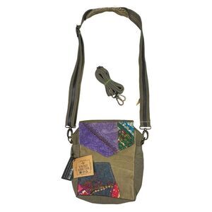Vintage Addiction Recycled Military Tent & Vtg Fabric Crossbody 8"x10.25"x2.75"